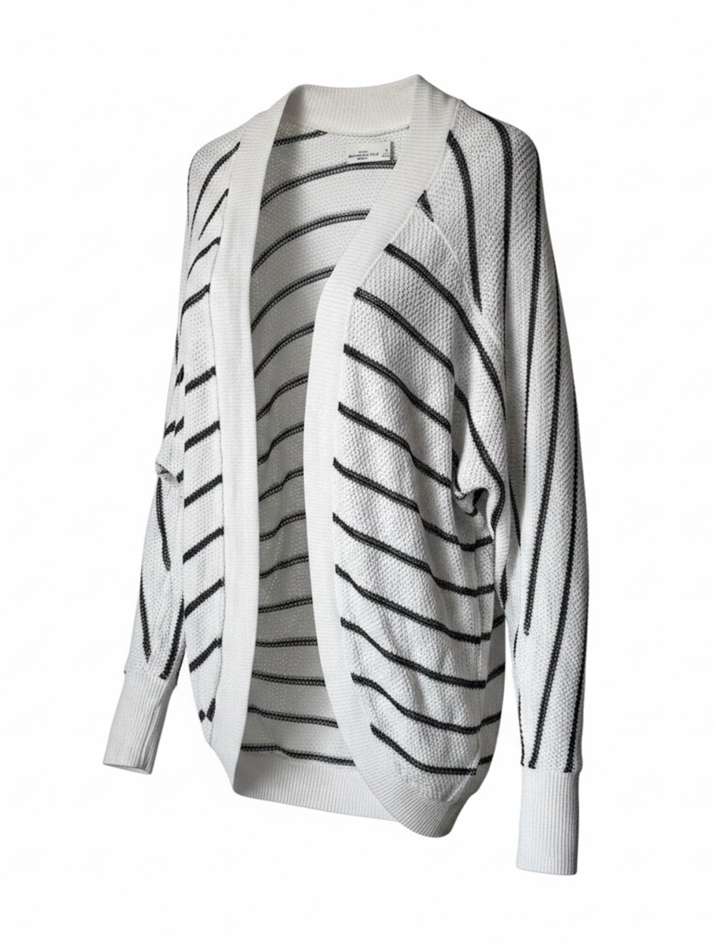 Abercrombie & Fitch Women White Open-Front Striped Oversized Cardigan Sz S
